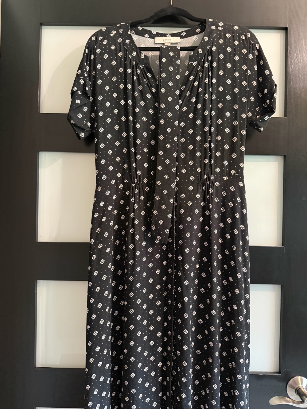 LOFT Black Maxi Dress with White Geometric Print